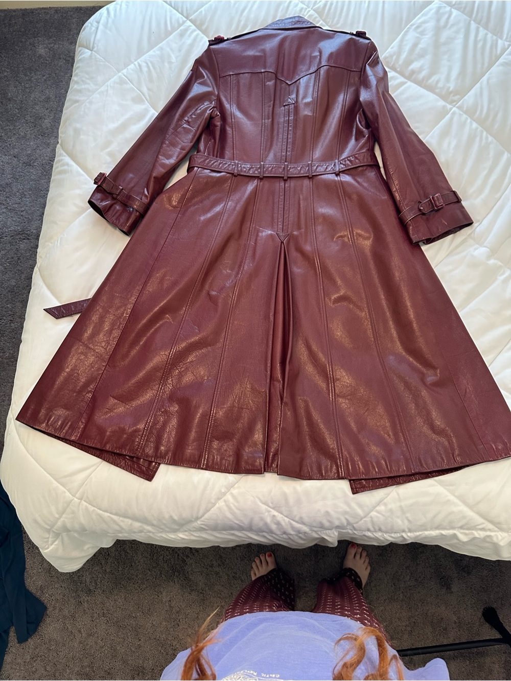 Vintage Ettiene Aigner Long Burgundy Leather Trench Coat - Picture 3 of 12